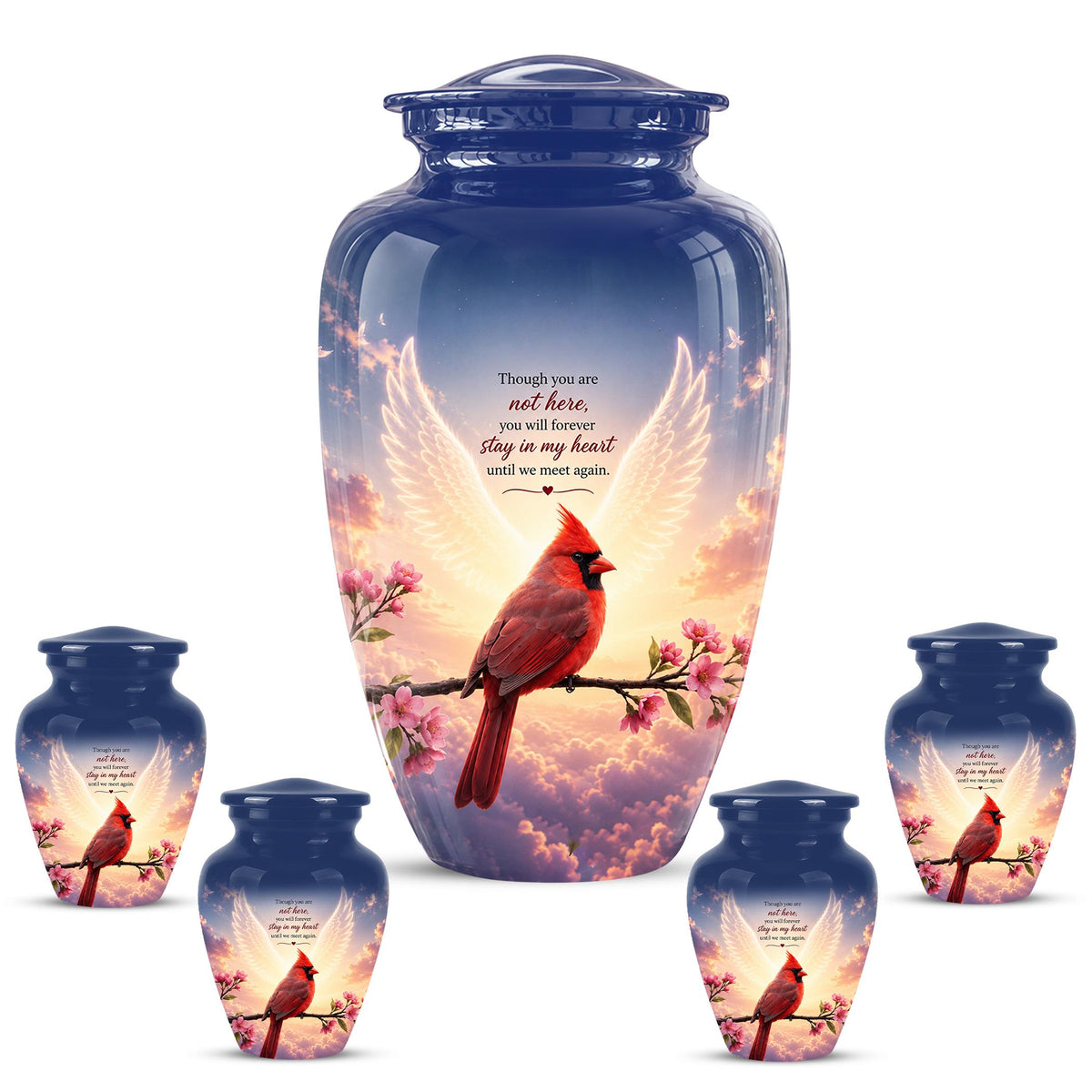 Personalized Cardinal Cremation Urn for Ashes, Red Cardinal Memorial Urn, Angel Wings Bird Tribute Urn - In Loving Memory Memorial (200 Cubic)