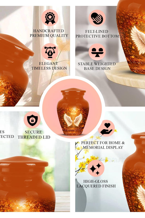 Personalized Angel Wings Cremation Urn - Autumn Heaven Keepsake Ashes Memorial