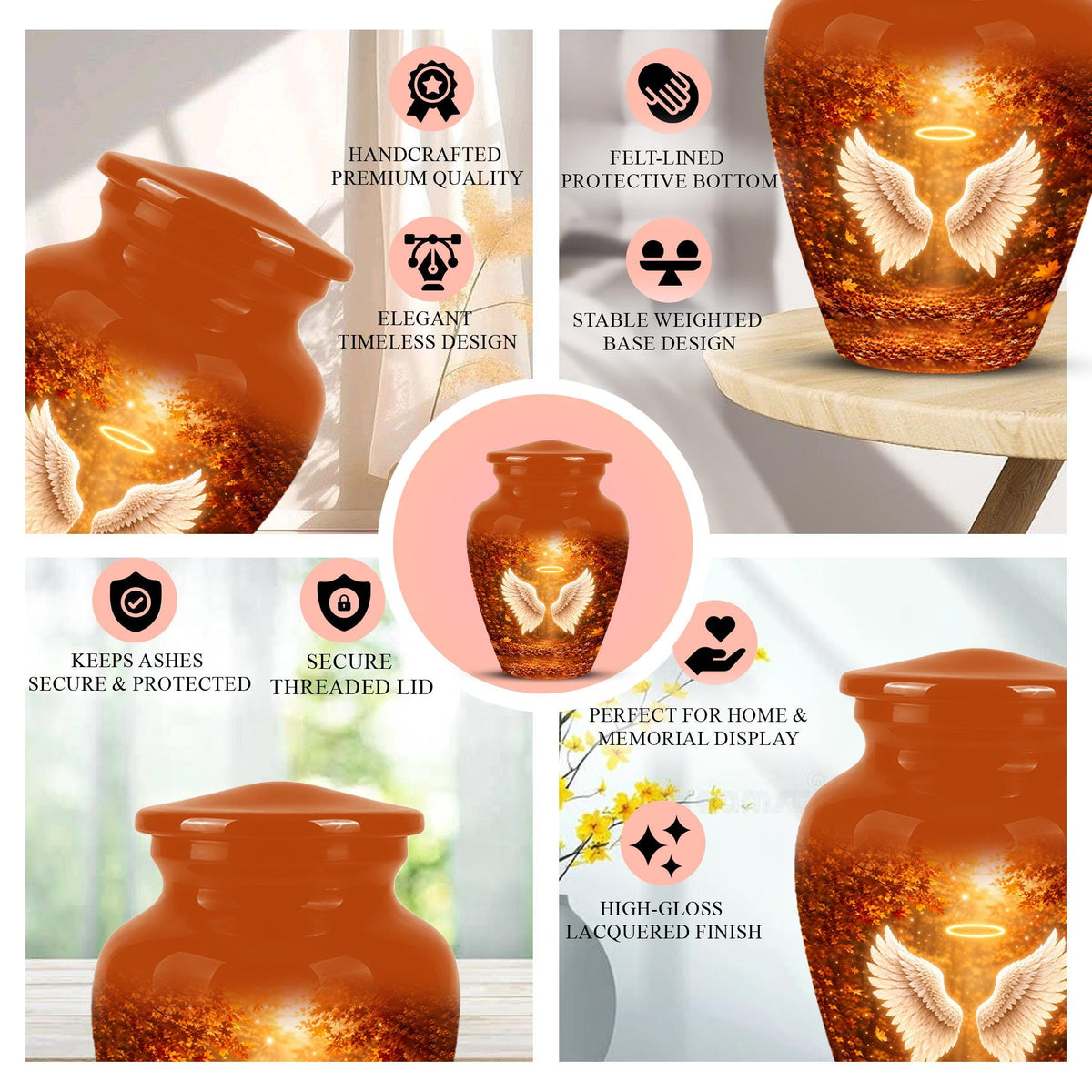 Personalized Angel Wings Cremation Urn - Autumn Heaven Keepsake Ashes Memorial