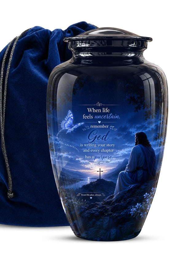 Personalized Jesus Cremation Urn for Ashes, Christian Memorial Urn - In Loving Memory Religious Tribute