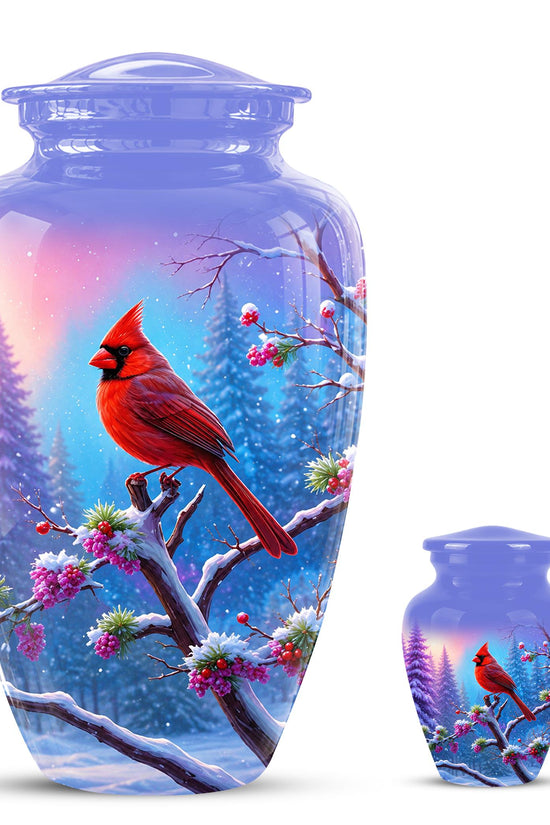 Personalized Red Cardinal Winter Urn for Ashes, Custom Memorial Keepsake