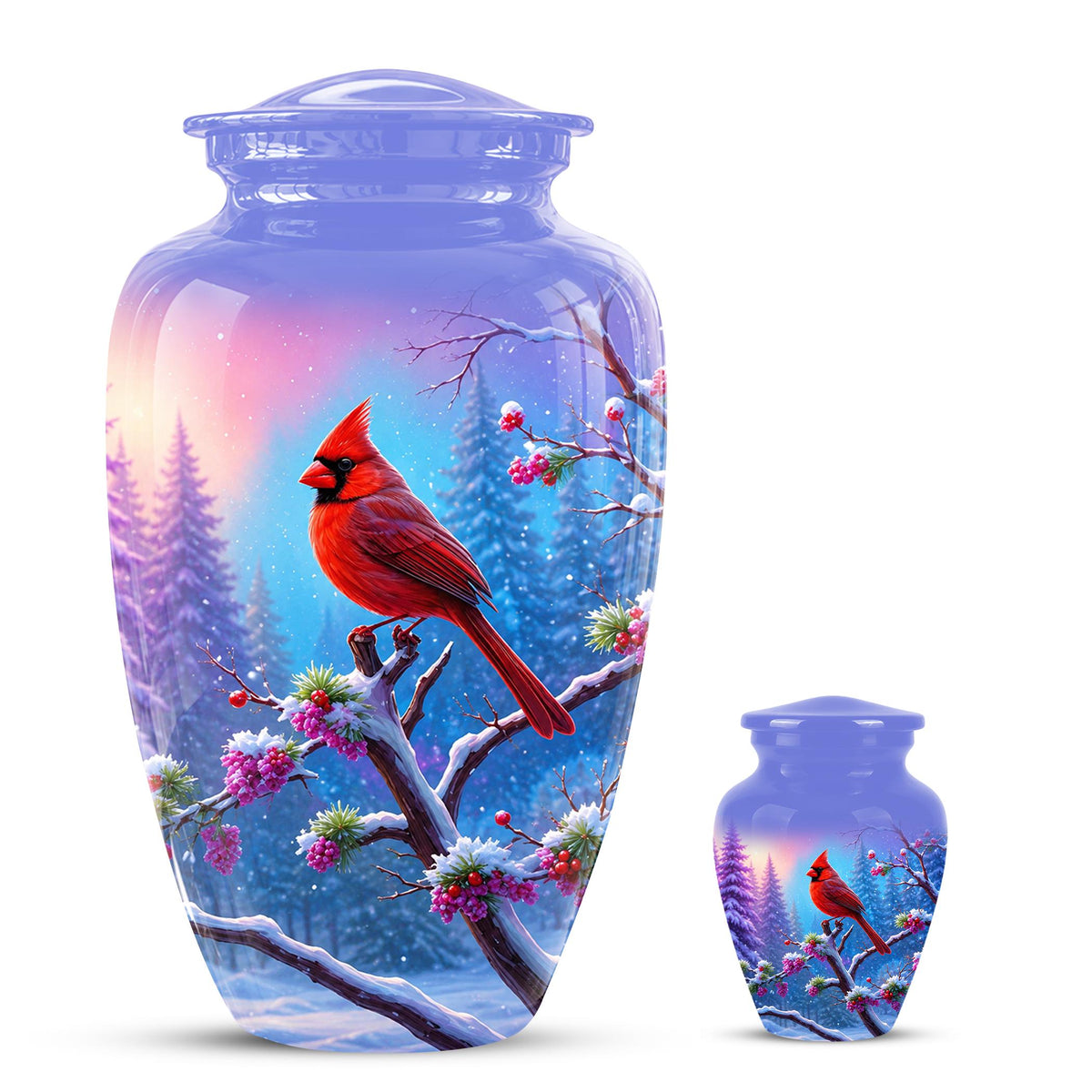 Personalized Red Cardinal Winter Urn for Ashes, Custom Memorial Keepsake