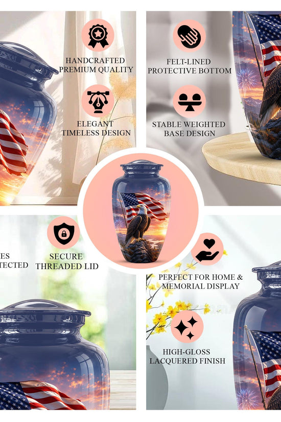 American Flag Eagle Cremation Urn for Ashes - Bald Eagle Patriotic Memorial Urn
