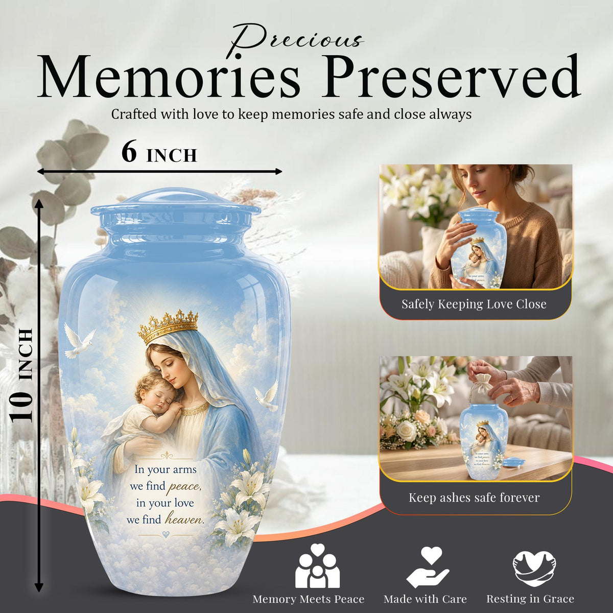 Angel Mom Cremation Urn - Blue Dove Memorial Ashes Container