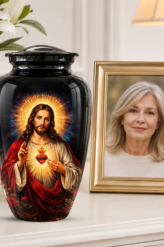 Memorials Urn for Human Ashes,Jesus Christ Memorial Urn  - Personalized Adult Funeral Keepsake