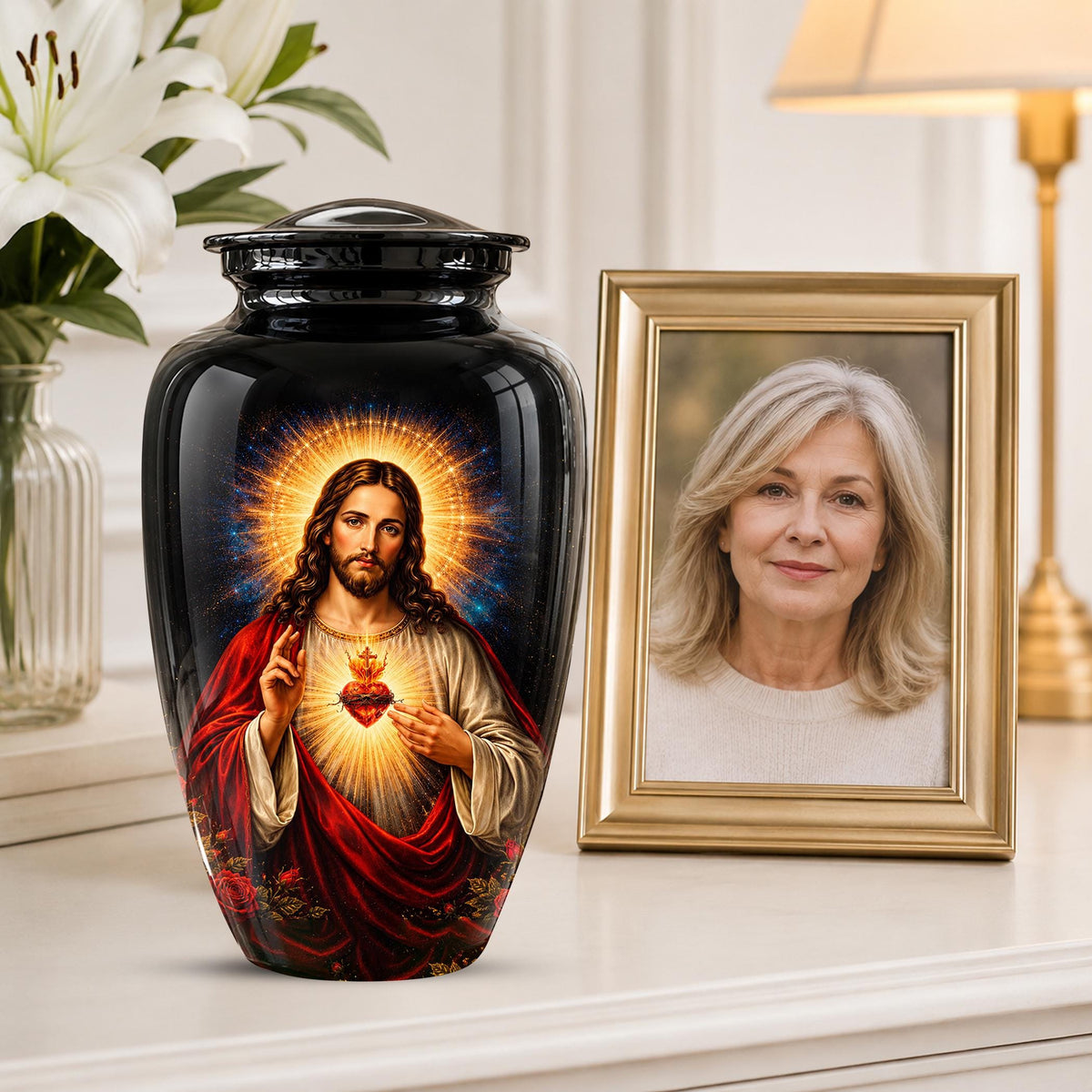 Memorials Urn for Human Ashes,Jesus Christ Memorial Urn  - Personalized Adult Funeral Keepsake