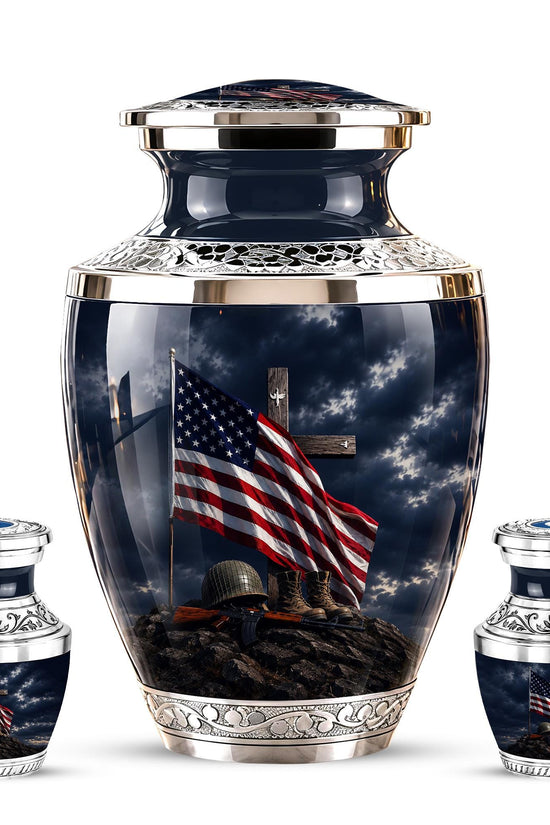 Military Cremation Urn, Patriotic Veteran Memorial Ashes, American Flag Tribute