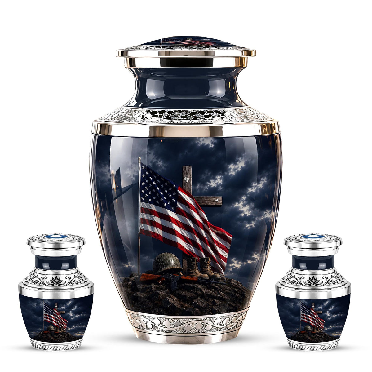 Military Cremation Urn, Patriotic Veteran Memorial Ashes, American Flag Tribute