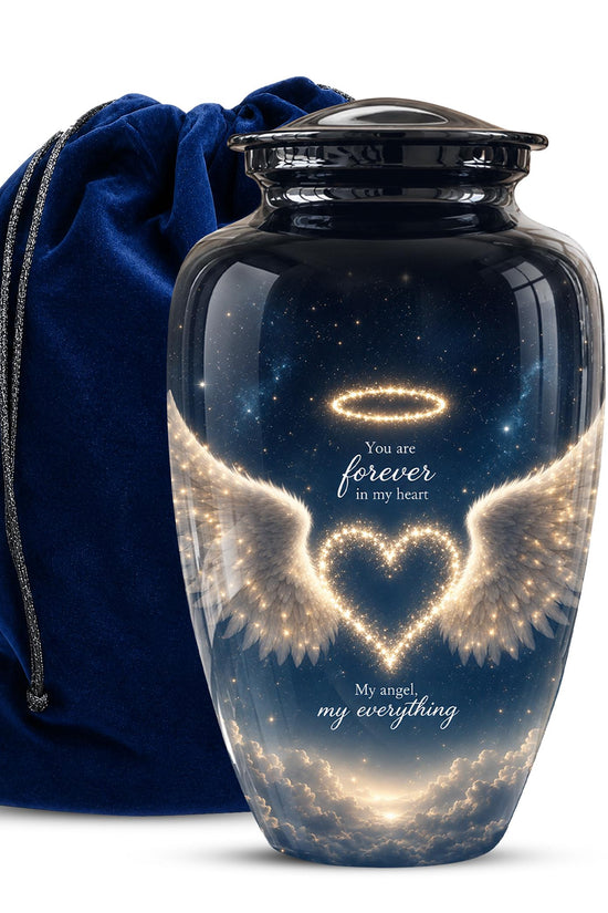 Forever in My Heart Memorial Urn - Personalized Angel Wings Cremation Urn,Custom Remembrance Keepsake