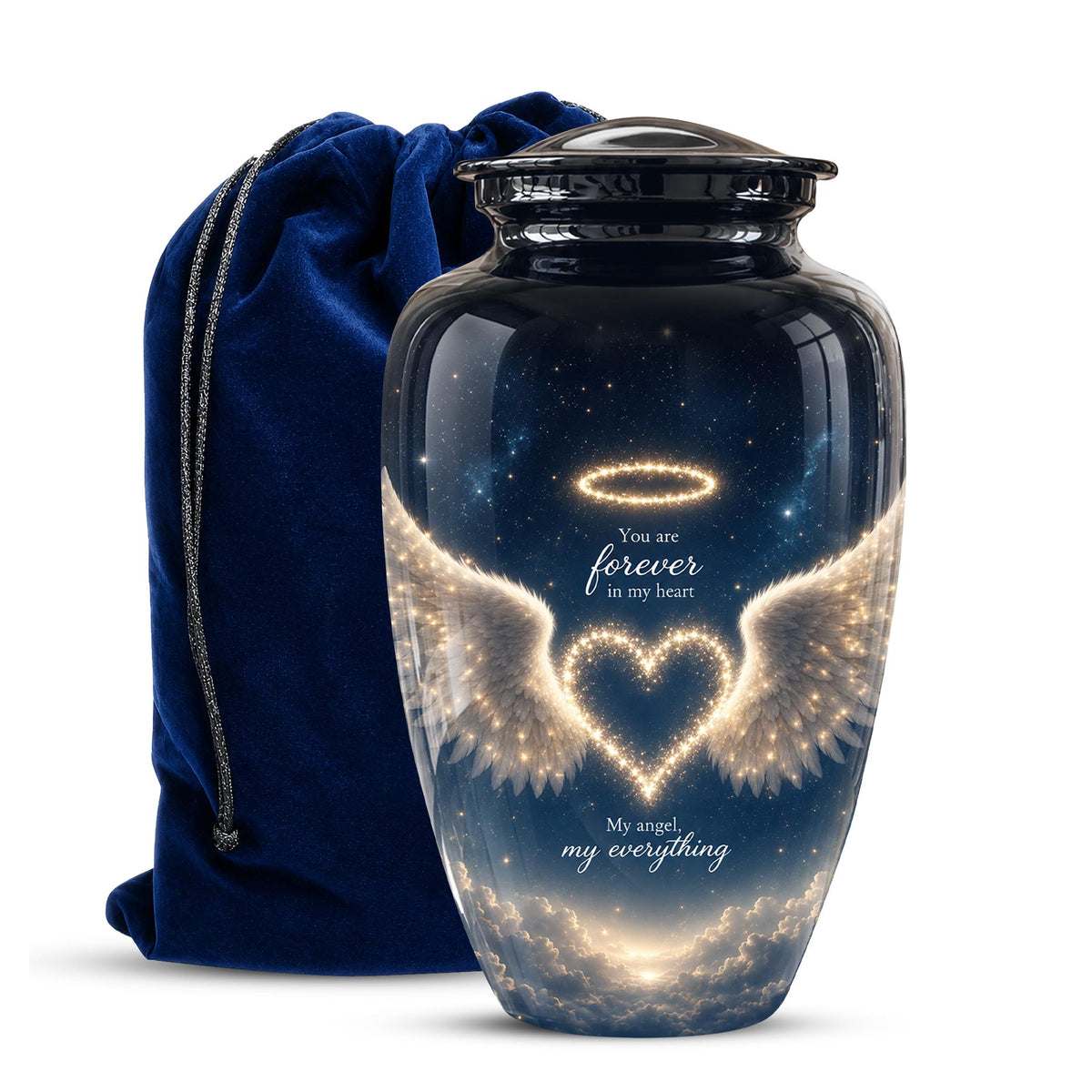 Forever in My Heart Memorial Urn - Personalized Angel Wings Cremation Urn,Custom Remembrance Keepsake