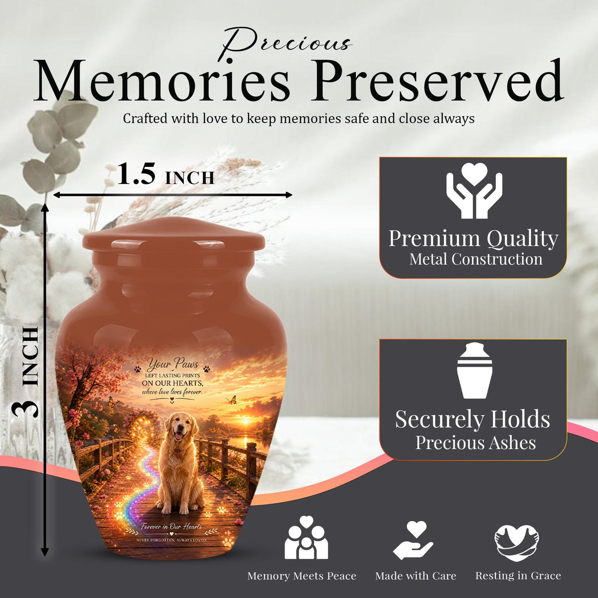 Personalized Dog Cremation Urn, Pet Memorial Urn - Keepsake Sunset Landscape Artwork