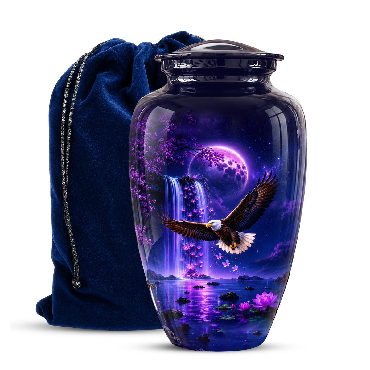 Eagle Cremation Urn for Ashes - Purple Waterfall Bald Eagle Memorial Urn