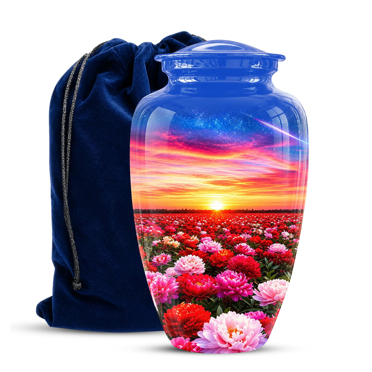 Personalized Floral Sunset Cremation Urn, Metal Memorial Keepsake
