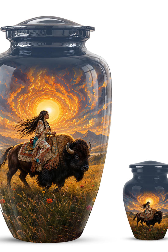 Personalized Native American Cremation Urn for Ashes - Buffalo Bison Memorial Urn