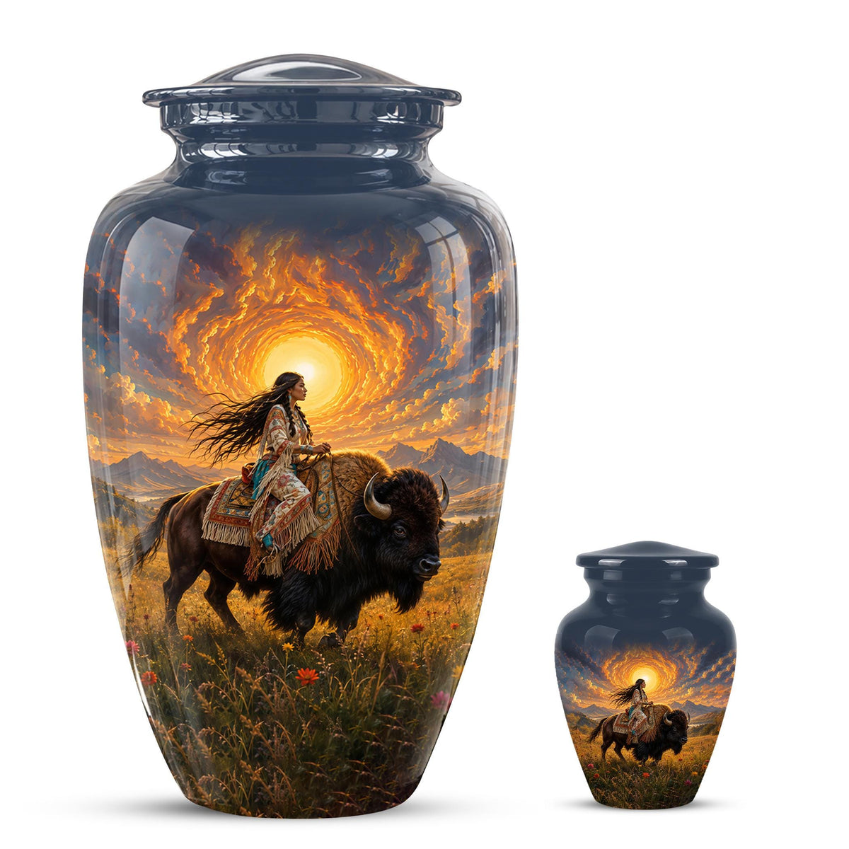 Personalized Native American Cremation Urn for Ashes - Buffalo Bison Memorial Urn