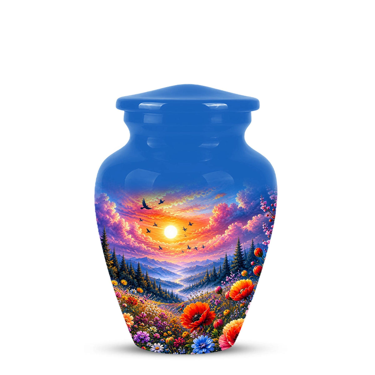 Personalized Wildflower Mountain Sunset Cremation Urn, Nature Memorial Keepsake (200 Cubic)