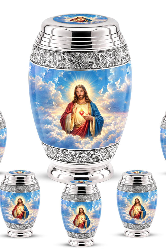 Personalized Jesus Cremation Urn - Christian Memorial Ashes, Sacred Heart (200 Cubic)