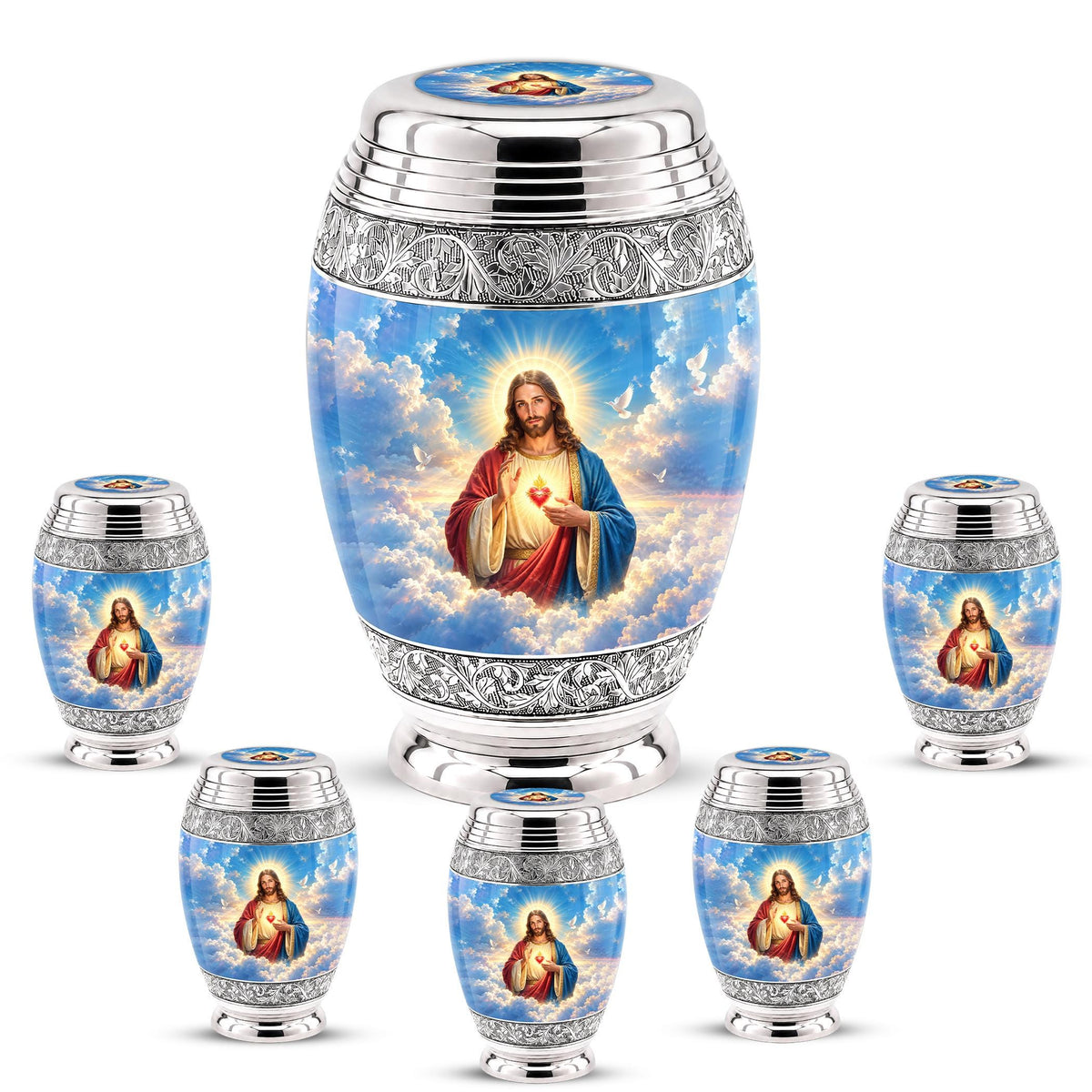 Personalized Jesus Cremation Urn - Christian Memorial Ashes, Sacred Heart (200 Cubic)