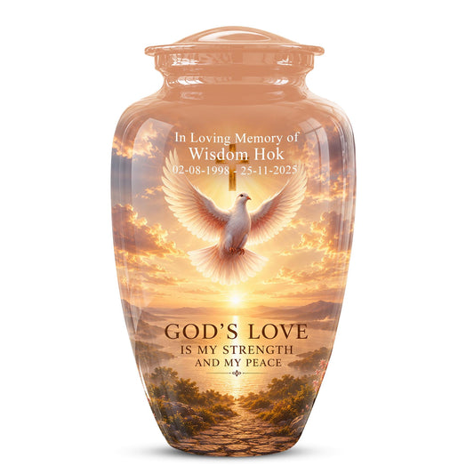 Personalized Christian Cremation Urn, Cross Dove Memorial Urn - Religious Sympathy Keepsake
