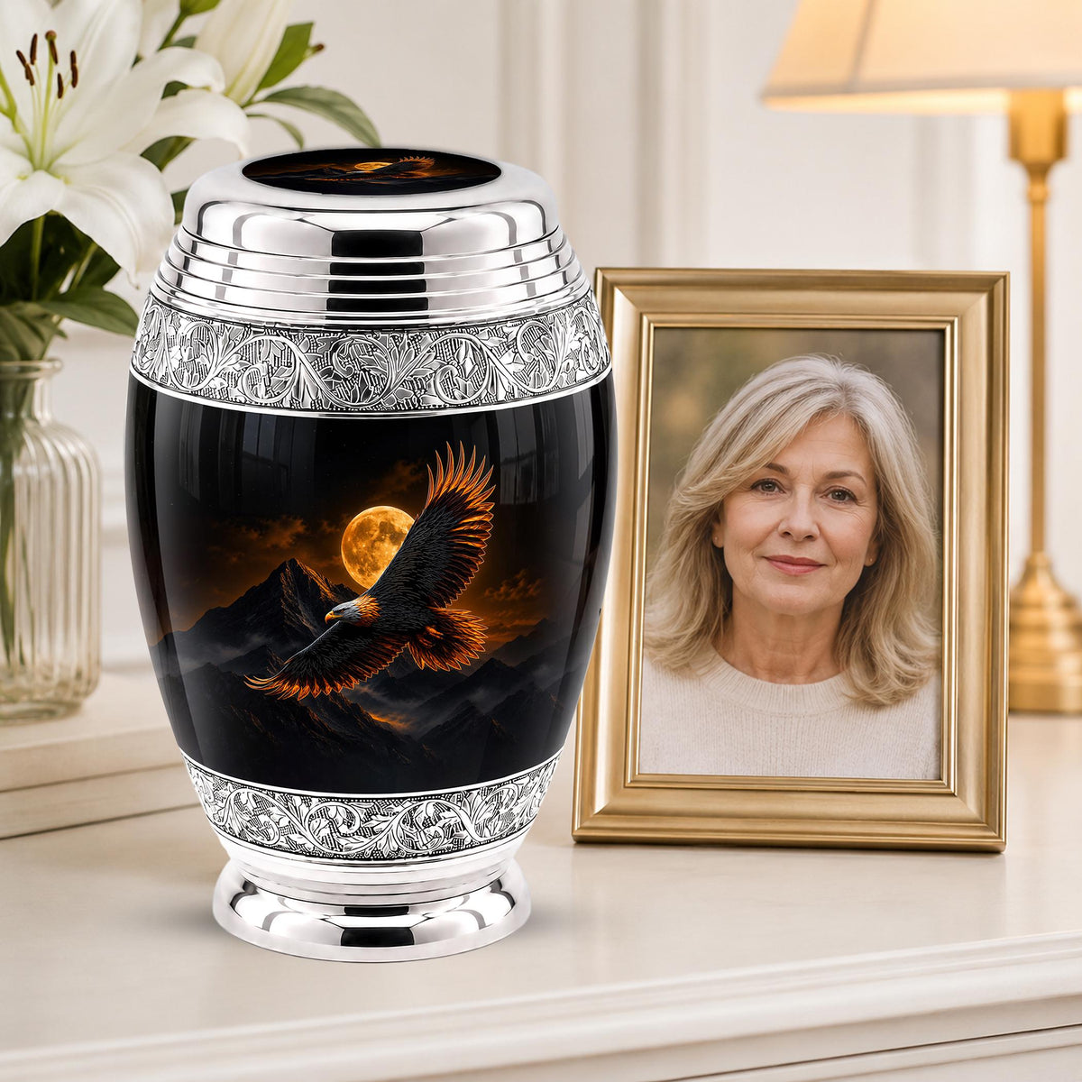 Bald Eagle Cremation Urn for Ashes - Golden Moon Mountain Memorial Urn