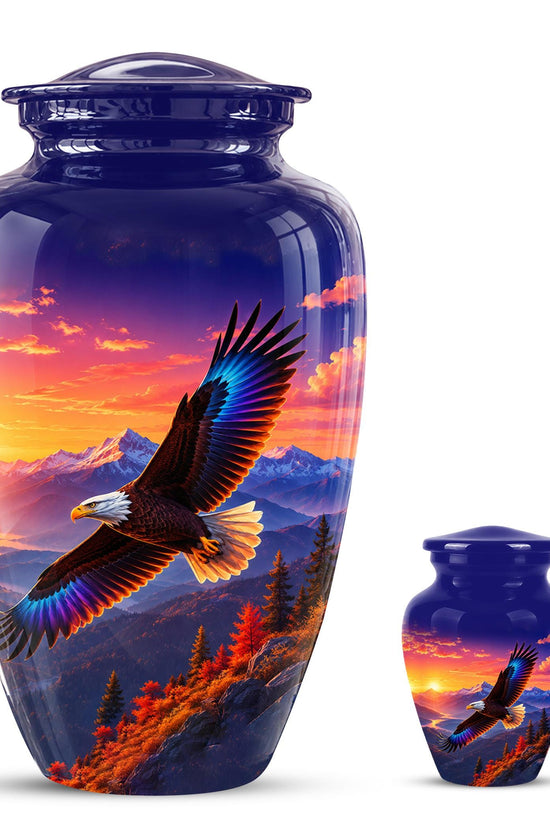 Bald Eagle Cremation Urn for Ashes - Purple Sunset Mountain Memorial Urn