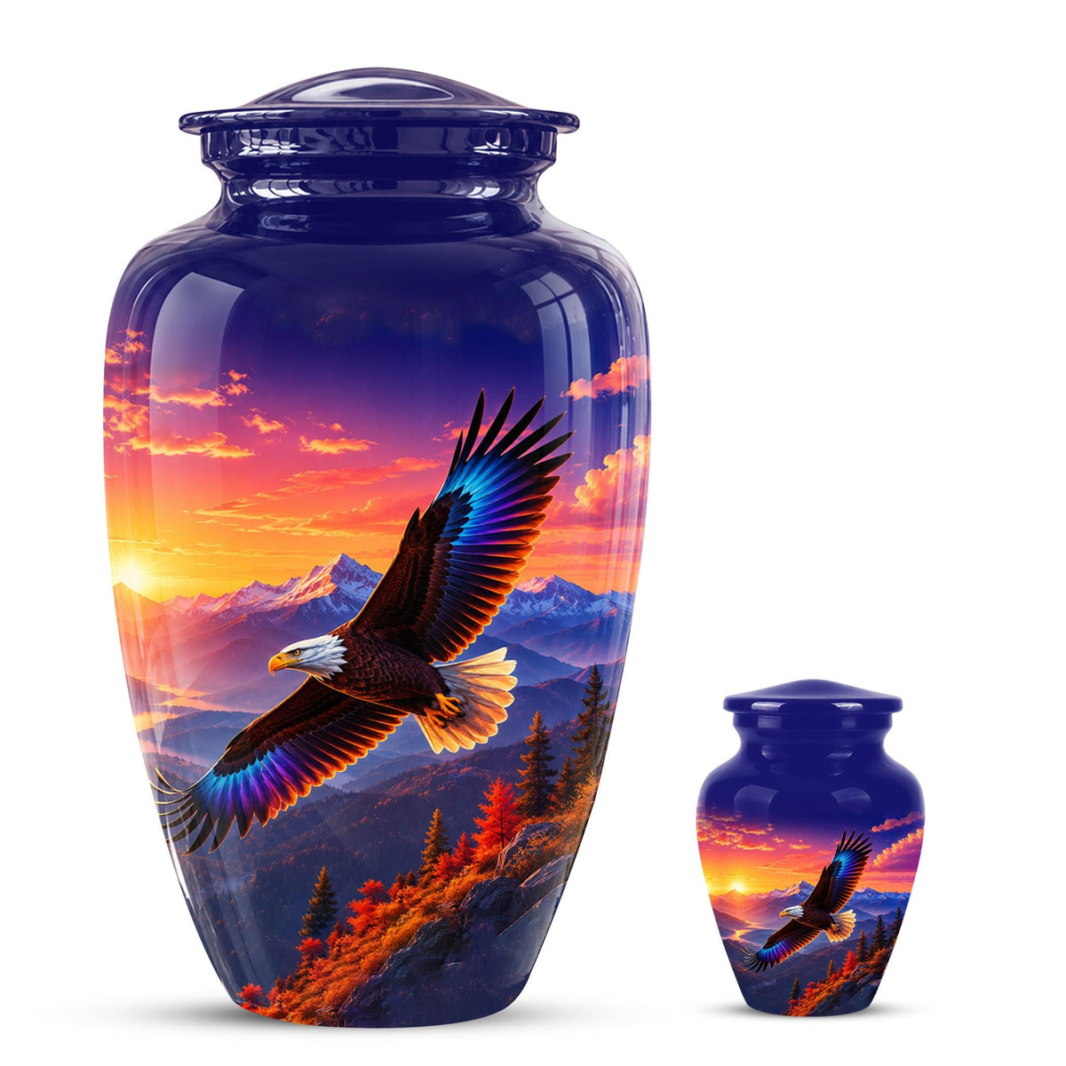 Bald Eagle Cremation Urn for Ashes - Purple Sunset Mountain Memorial Urn