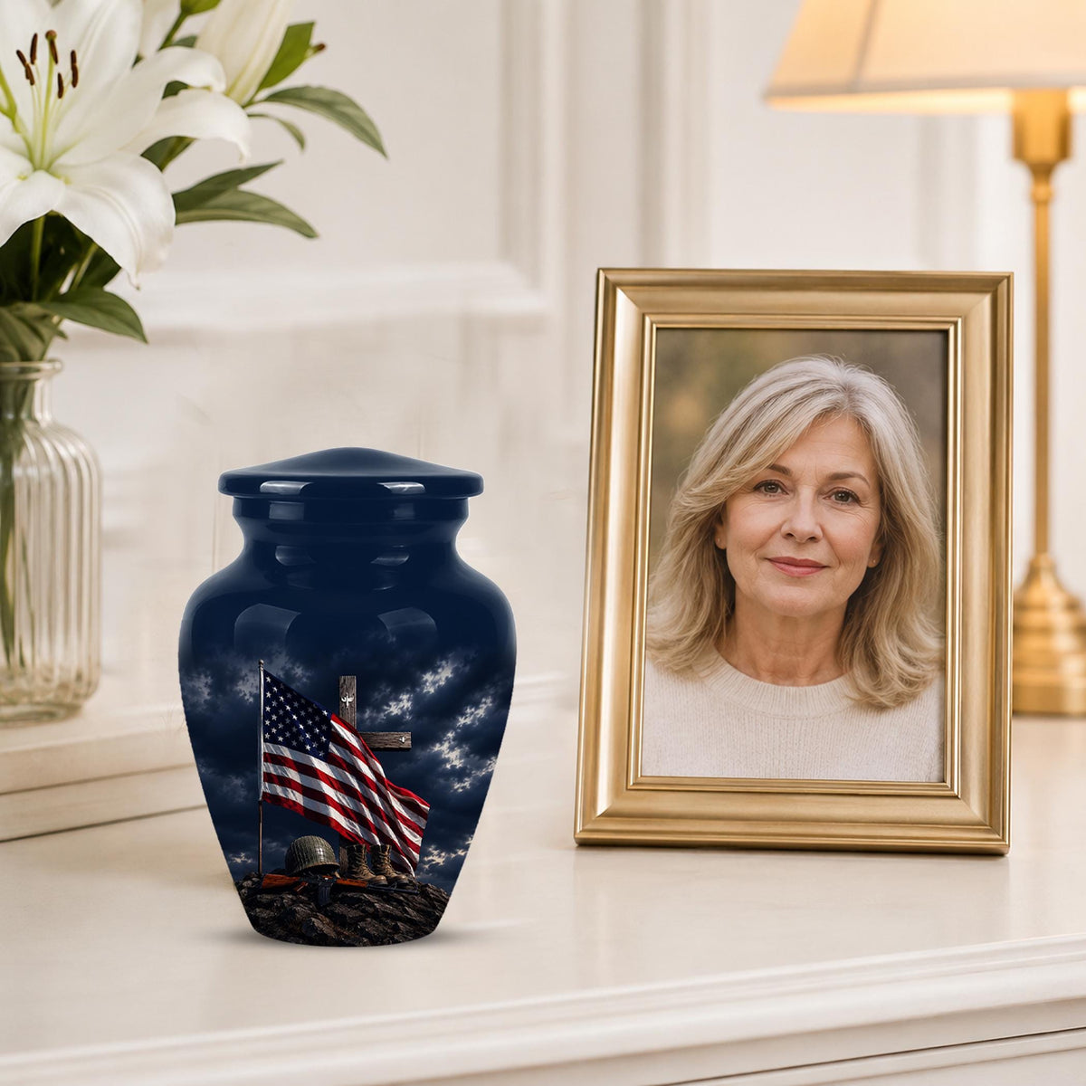 American Flag Military Urn ? Veteran Memorial Cremation Ashes Keepsake