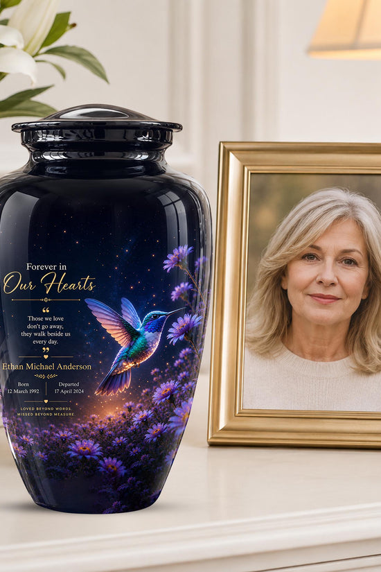 Personalized Hummingbird Cremation Urn - Floral Garden Memorial Keepsake (200 Cubic)