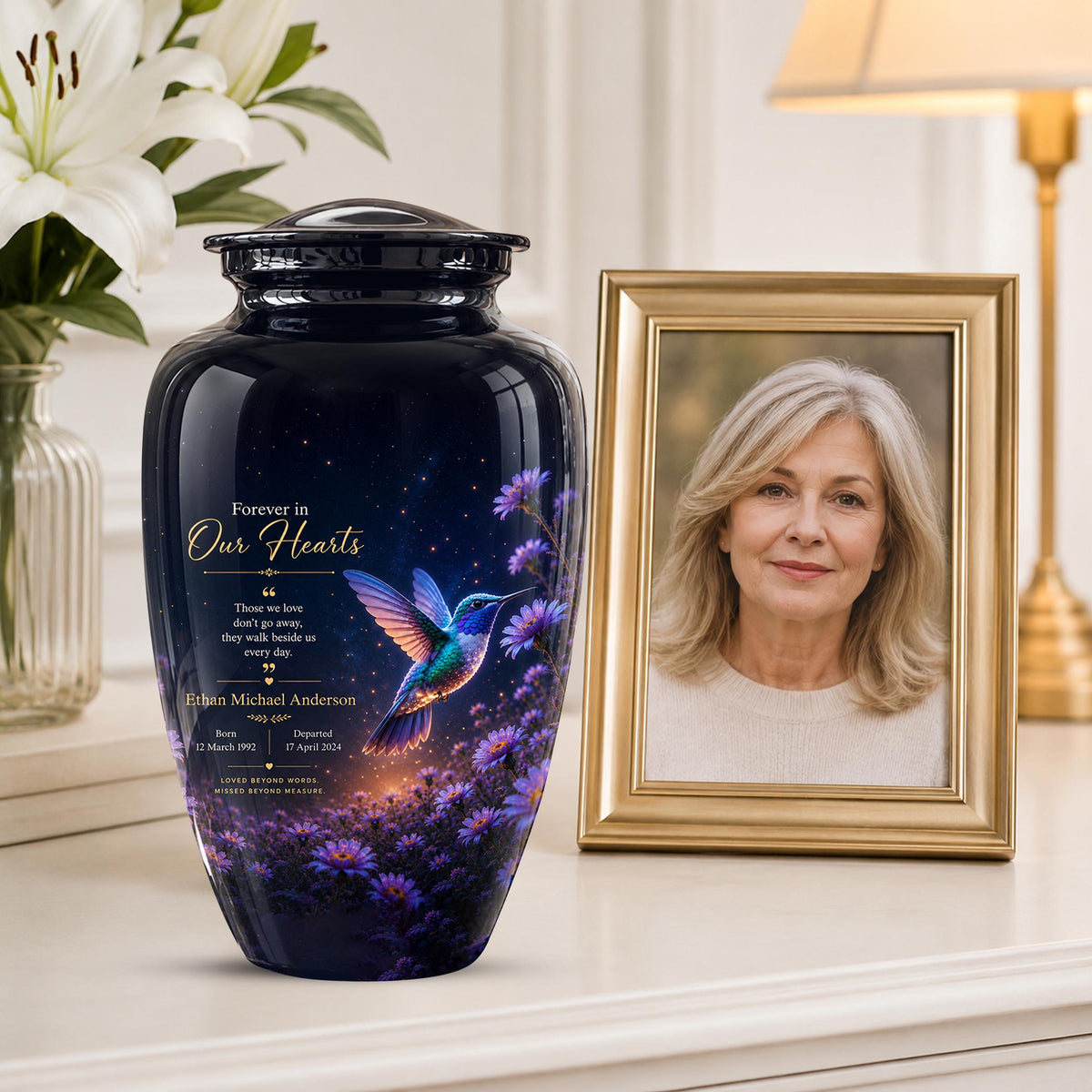 Personalized Hummingbird Cremation Urn - Floral Garden Memorial Keepsake (200 Cubic)