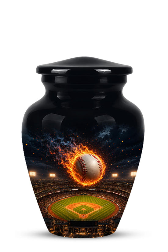 Baseball Cremation Urn for Ashes - Flaming Baseball Memorial Urn