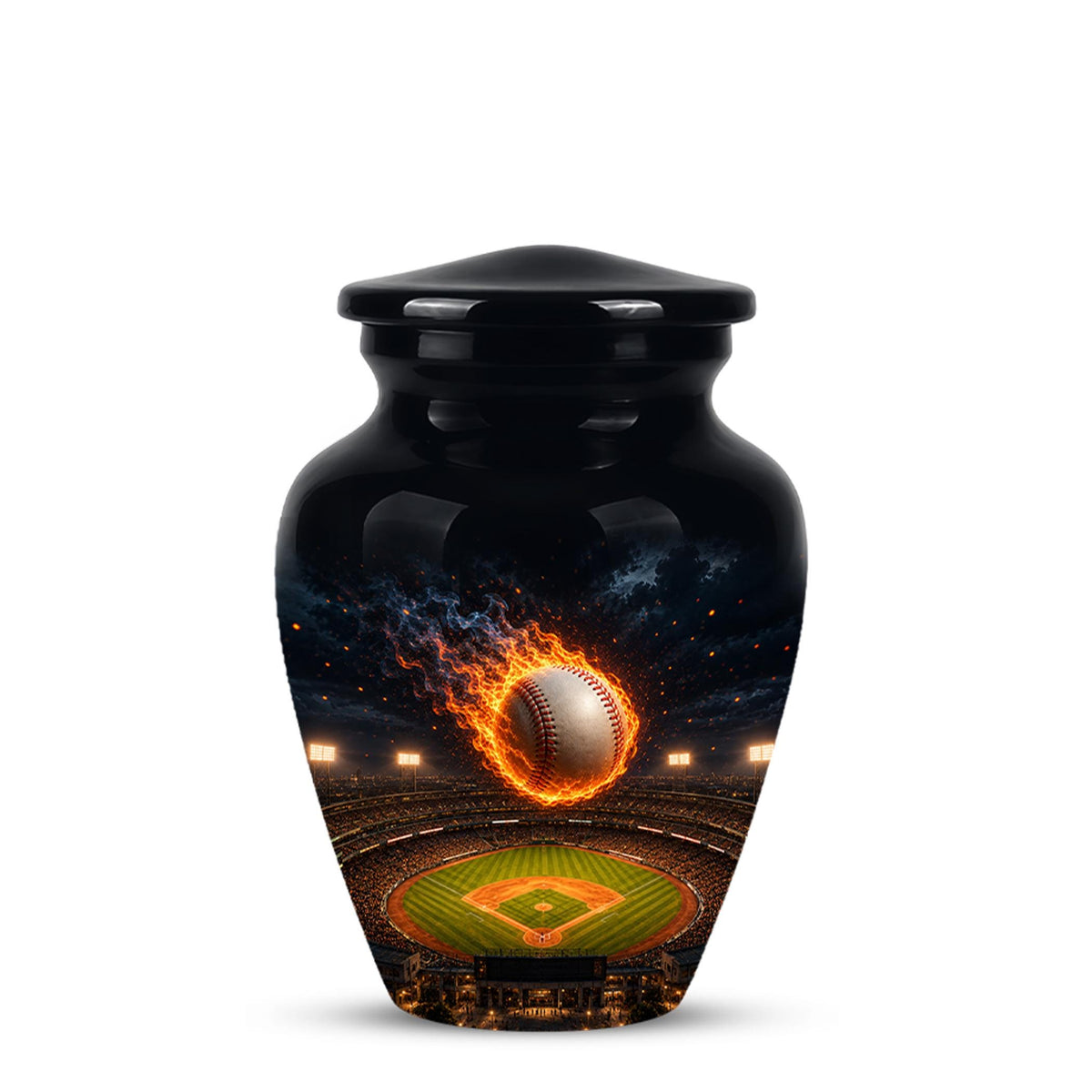 Baseball Cremation Urn for Ashes - Flaming Baseball Memorial Urn