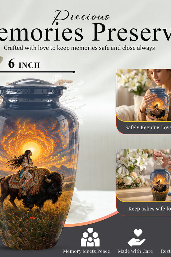 Personalized Native American Cremation Urn for Ashes - Buffalo Bison Memorial Urn