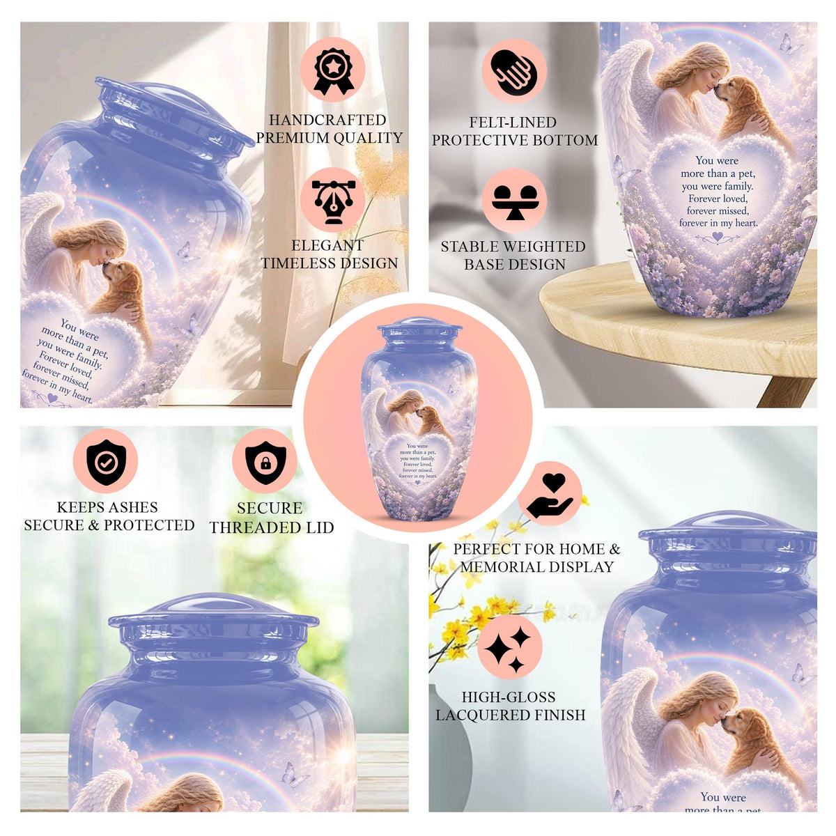 Personalized Angel Rainbow Dog Cremation Urn - 200 Cubic  Inch Pet Memorial Ashes