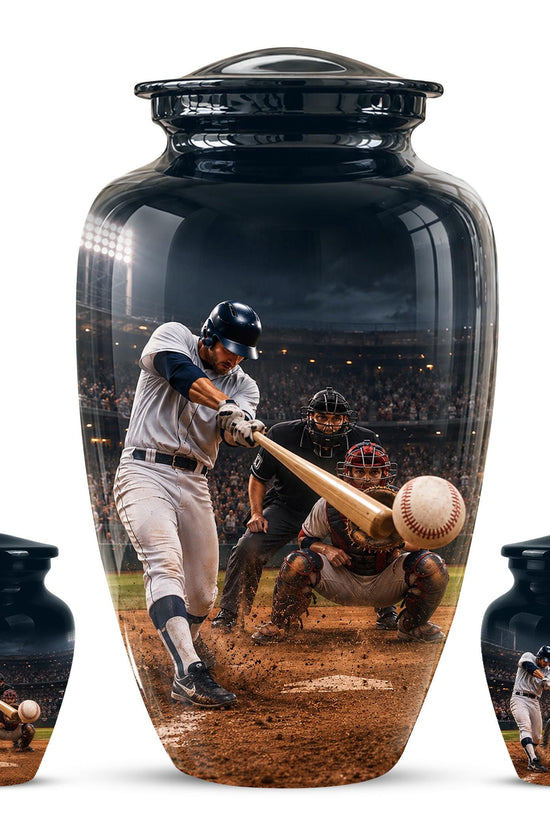 Baseball Cremation Urn for Ashes - Baseball Batter and Catcher Memorial Urn