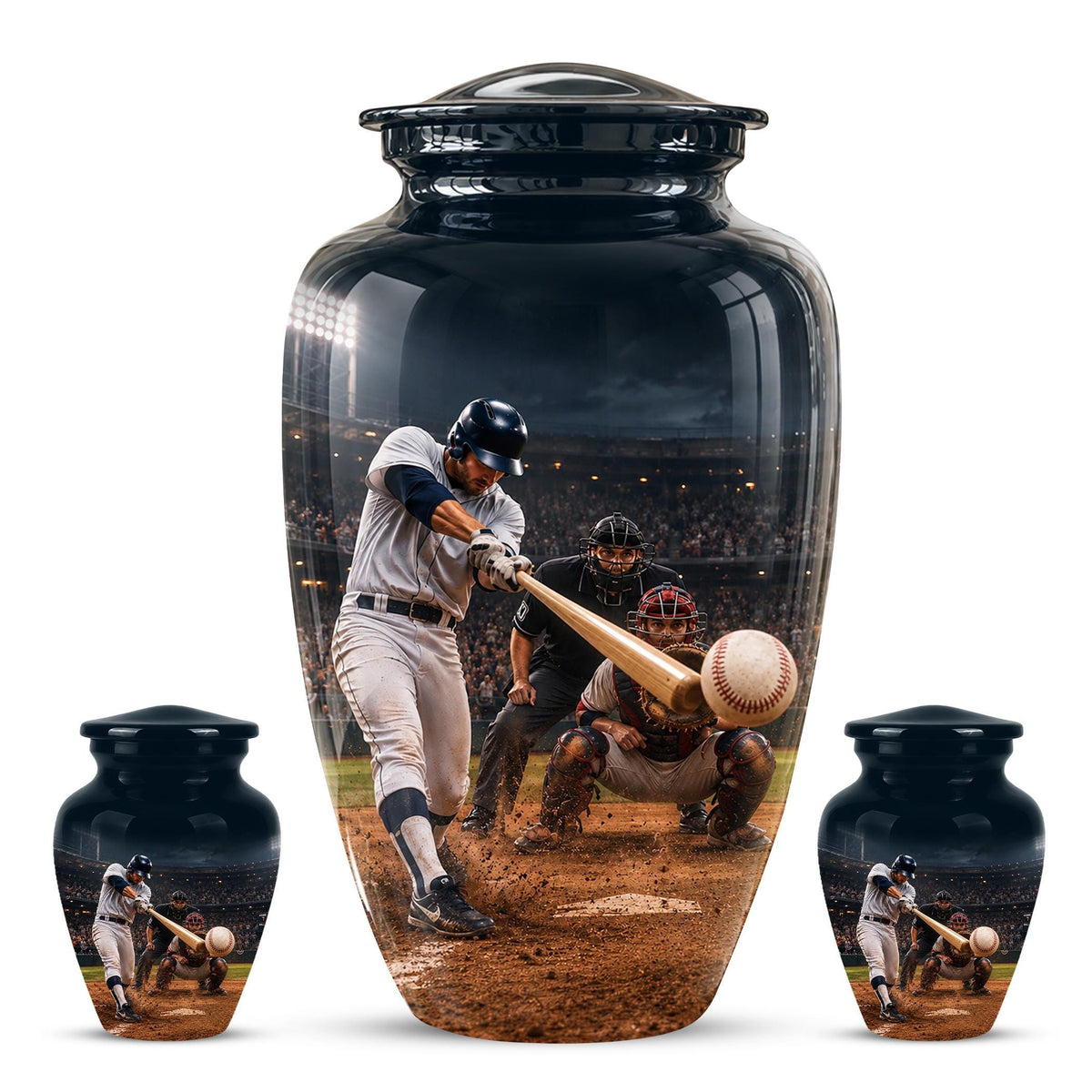 Baseball Cremation Urn for Ashes - Baseball Batter and Catcher Memorial Urn