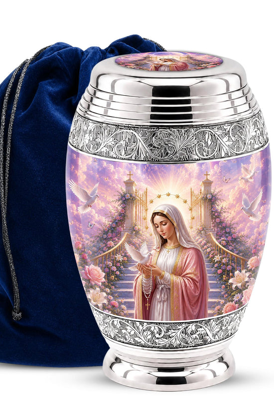 Personalized Mother Mary Cremation Urn, Catholic Memorial Ashes, Religious Funeral Urn