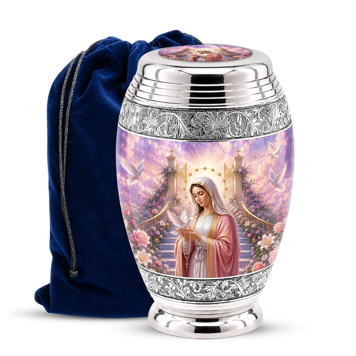 Personalized Mother Mary Cremation Urn, Catholic Memorial Ashes, Religious Funeral Urn