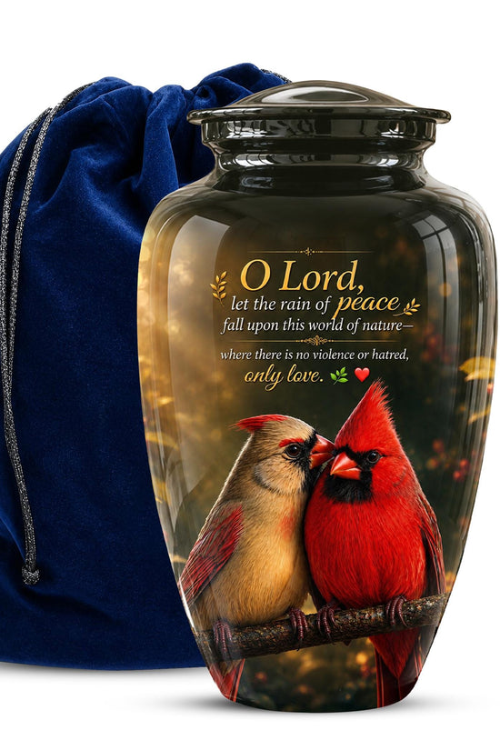 Cardinal Cremation Urn, Vibrant Bird Memorial Tribute, Christian Peace Keepsake