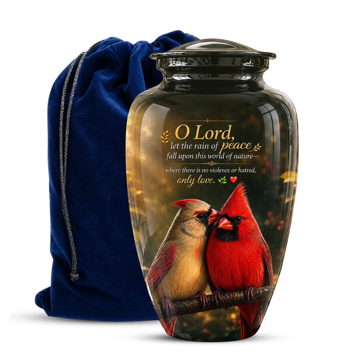 Cardinal Cremation Urn, Vibrant Bird Memorial Tribute, Christian Peace Keepsake