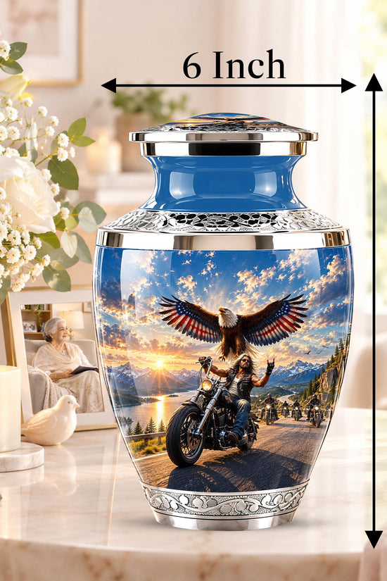 Personalized Motorcycle Cremation Urn, Biker Memorial, Eagle Rider Tribute