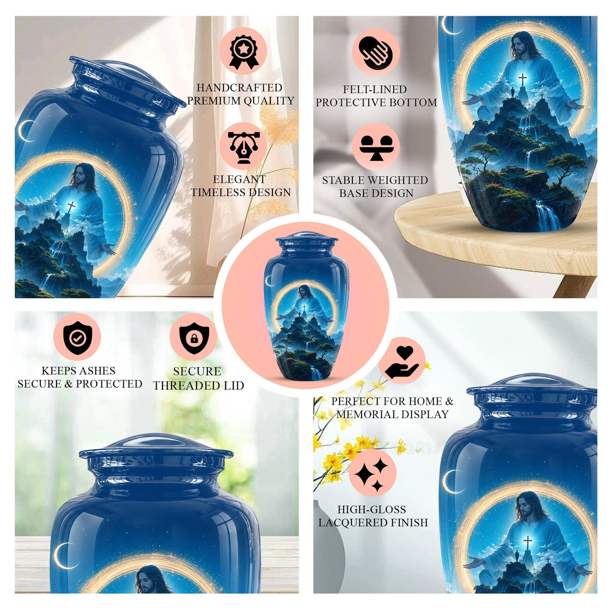 Personalized Jesus Cremation Urn for Ashes, Jesus Christ Mountain Memorial Urn - Christian Religious Tribute Urn, Heavenly Faith Memorial