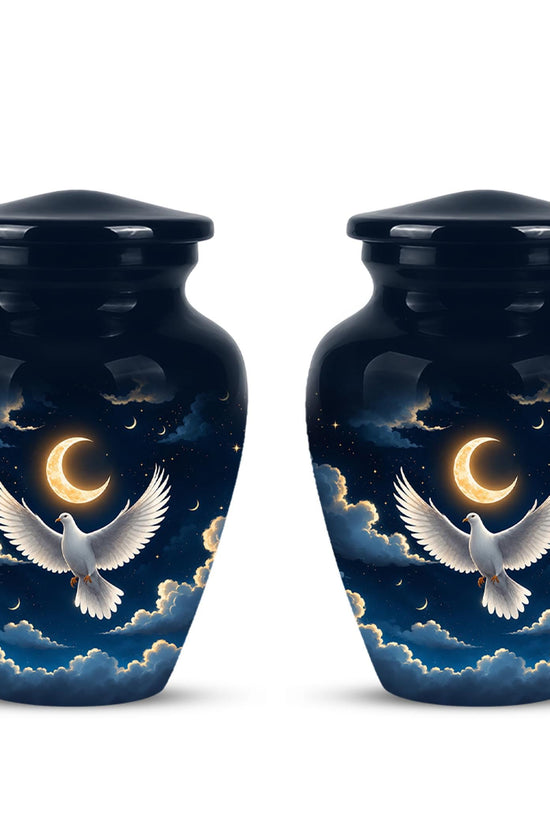 Personalized White Dove Cremation Urn for Ashes - Crescent Moon Memorial Urn, Heavenly Dove