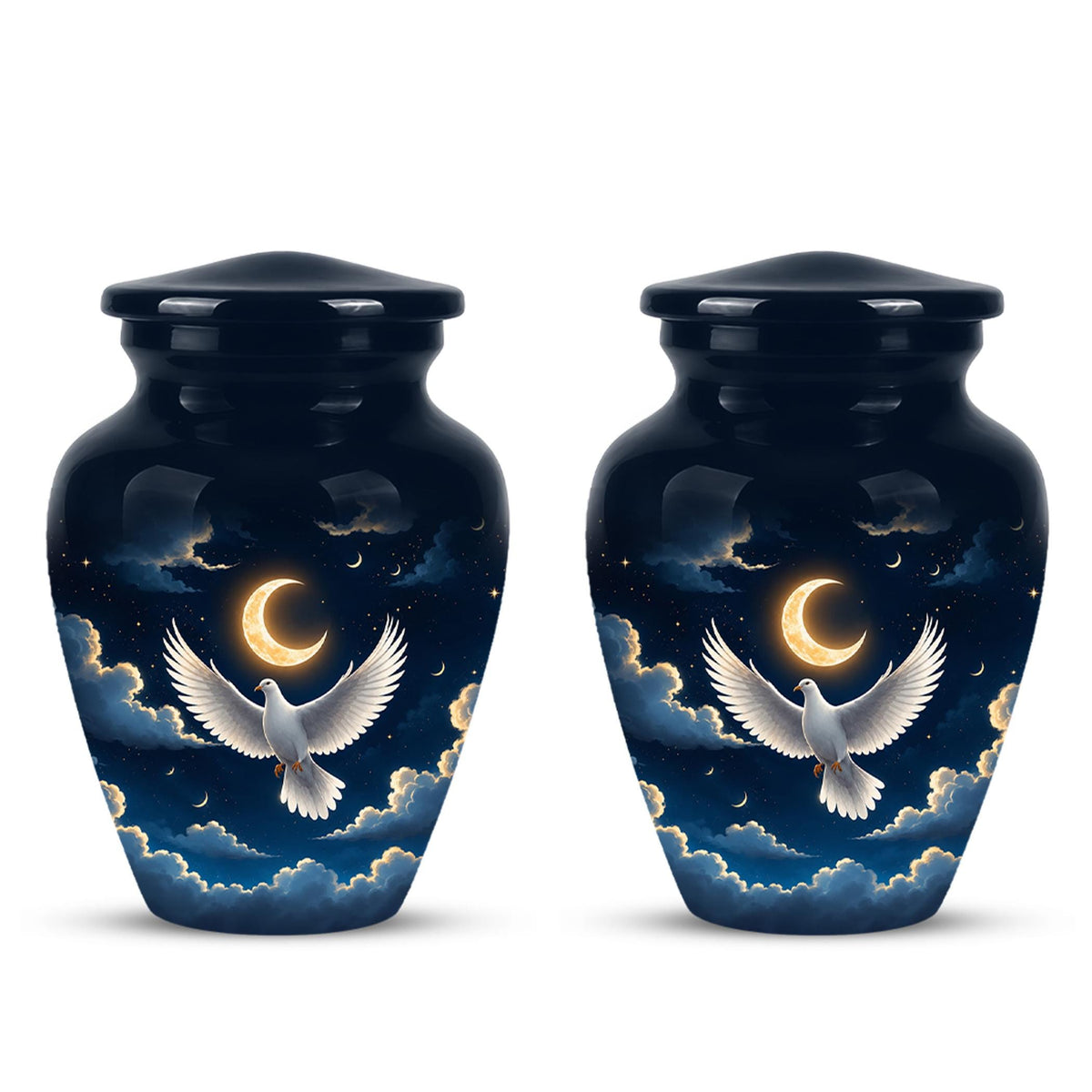 Personalized White Dove Cremation Urn for Ashes - Crescent Moon Memorial Urn, Heavenly Dove