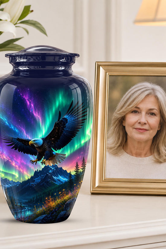 Eagle Cremation Urn for Ashes - Northern Lights Bald Eagle Memorial Urn