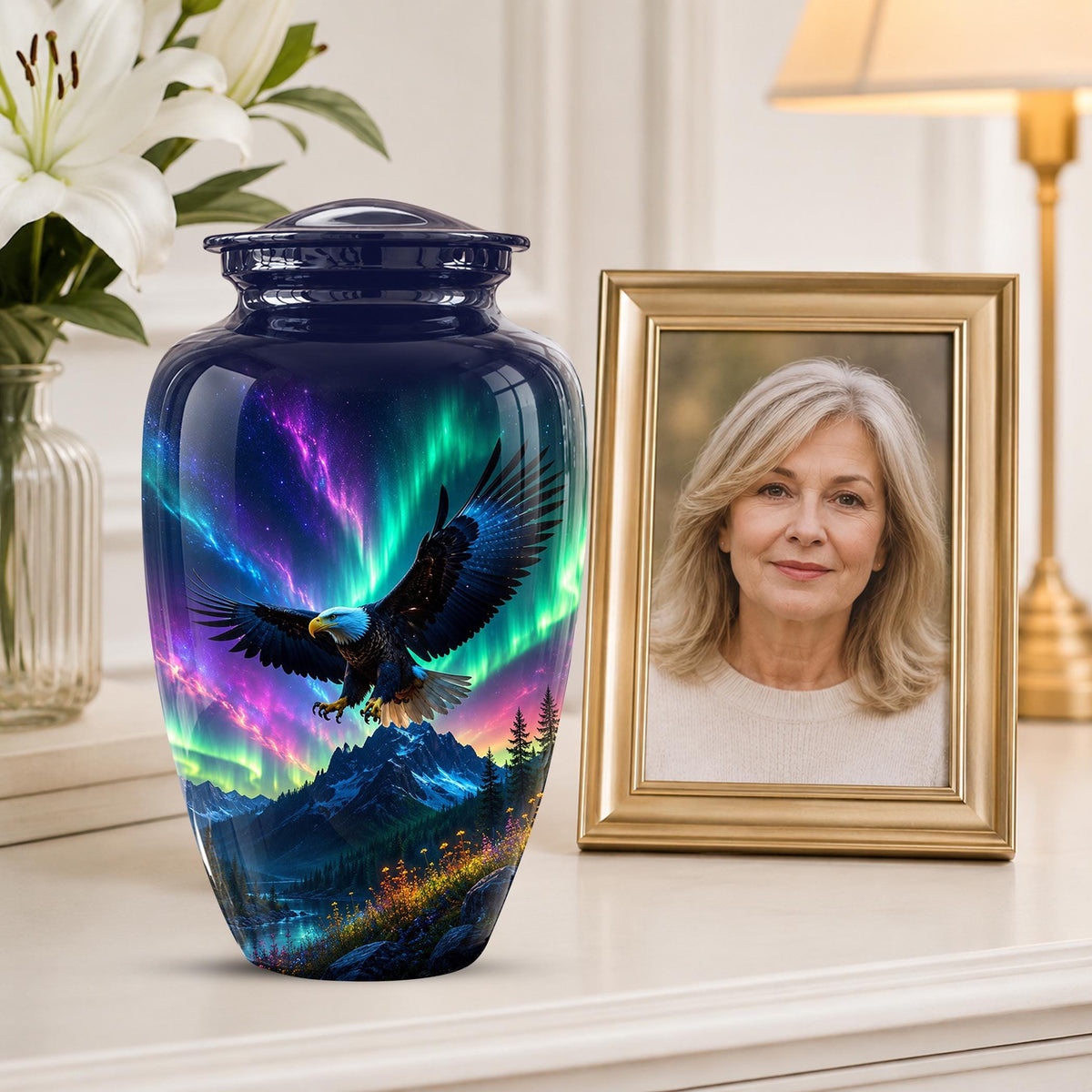 Eagle Cremation Urn for Ashes - Northern Lights Bald Eagle Memorial Urn