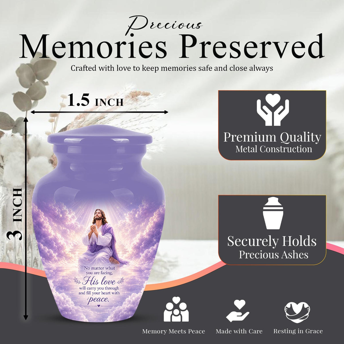 Christian Jesus Urn for Human Ashes, Memorial Keepsake, Religious Funeral Tribute