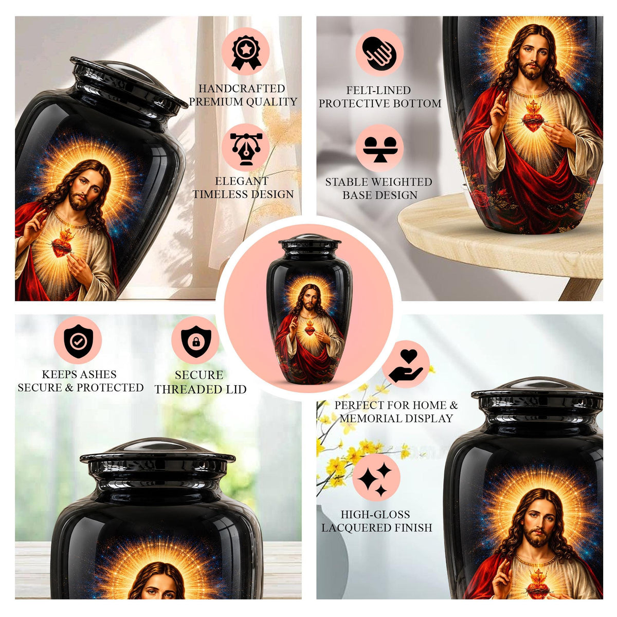 Memorials Urn for Human Ashes,Jesus Christ Memorial Urn  - Personalized Adult Funeral Keepsake