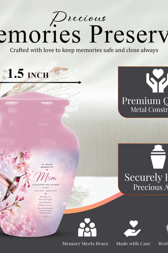 Personalized Hummingbird Memorial Urn for Mom - Keepsake Cremation Ashes Tribute