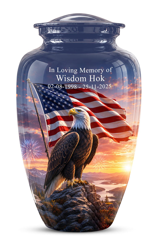 American Flag Eagle Cremation Urn for Ashes - Bald Eagle Patriotic Memorial Urn