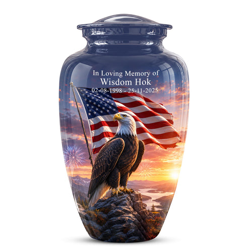 American Flag Eagle Cremation Urn for Ashes - Bald Eagle Patriotic Memorial Urn